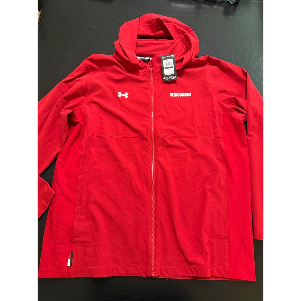 Under Armour Wisconsin Badgers Rival Woven Full Zip Jacket Red Mens 2XL 6003112